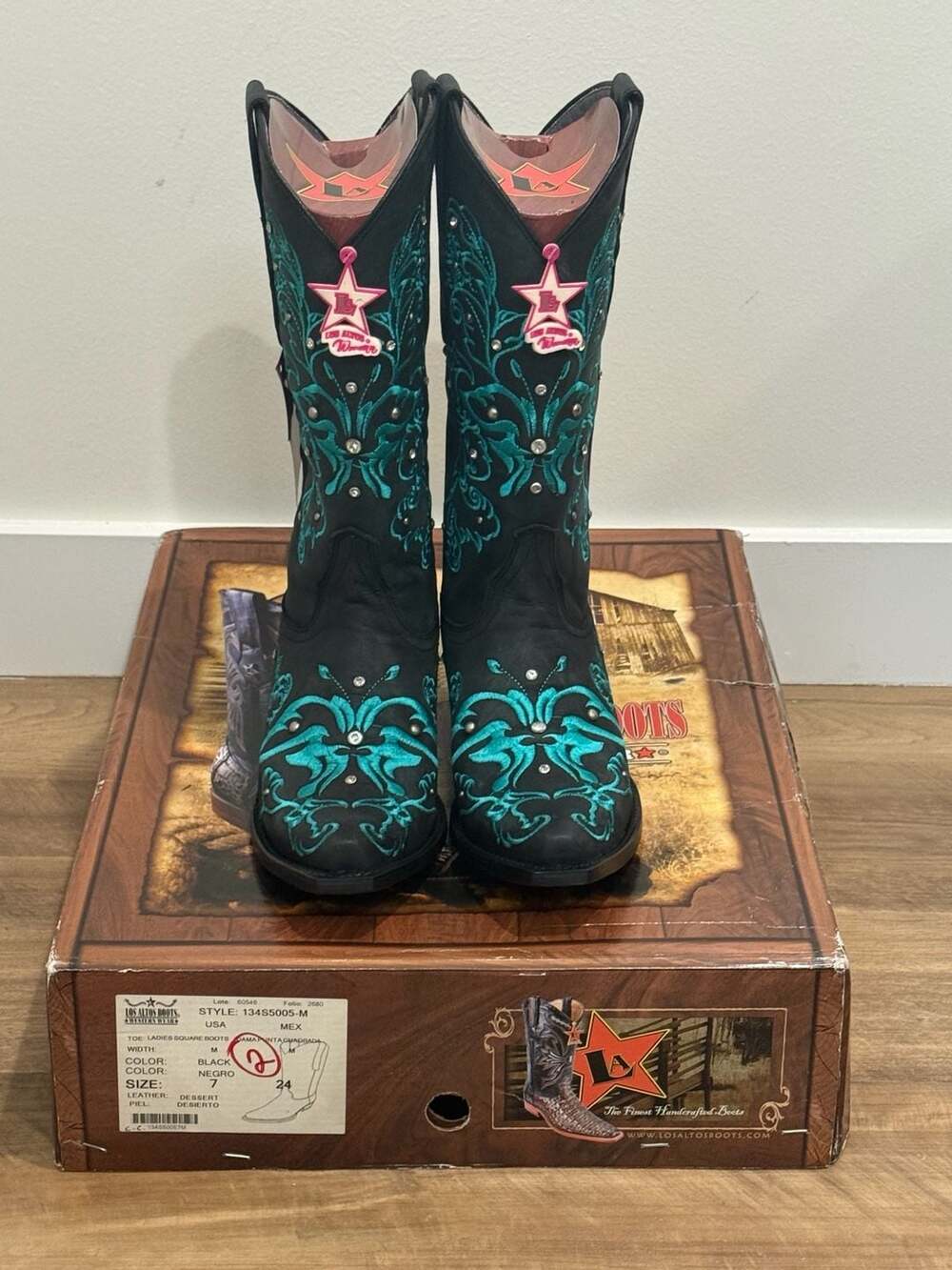 Los Altos Women's Black Western Boots with Turquoise Embroidery (Style 134S5005-